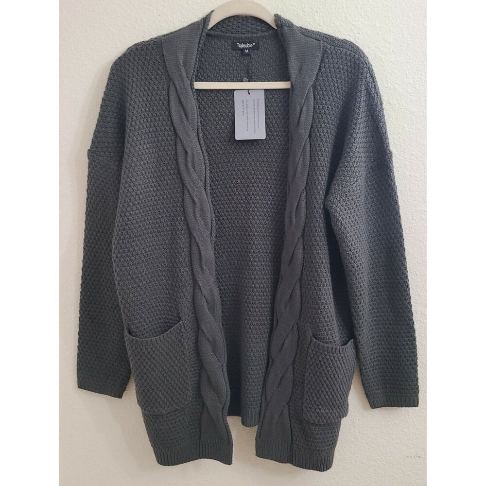 Traleubie Gray Loose Casual Open Front Sweater w/Pockets sz M New